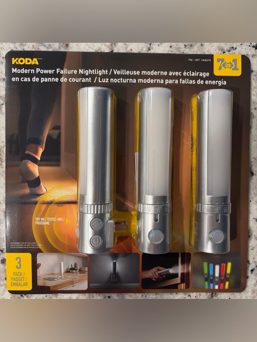 KODA, 3 Pack LED Power Failure Nightlight Portable Night Light Flashlight Multi